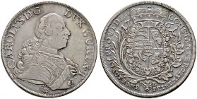 Württemberg. Karl Eugen 1744-1793 
Konventionstaler 1761. KR 362b, Ebner 151, Dav. 2862.
überdurchschnittliche Erhaltung, feine Patina, sehr schön-v...