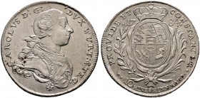 Württemberg. Karl Eugen 1744-1793 
Konventionstaler 1784. KR 377, Ebner 250, Dav. 2871.
feine Patina, üblicher leichter Stempelfehler auf dem Avers,...