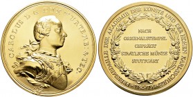 Württemberg. Karl Eugen 1744-1793 
"Preismedaille der Academie des Arts" in vergoldetem Kupfer o.J. (1985) unter Verwendung der Vorderseitenstempel v...