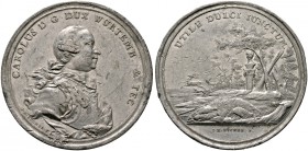 Württemberg. Karl Eugen 1744-1793 
Preismedaille der Hohen Karlsschule in Zinn für Jagd-und Forstwissenschaft (ab 1773), von J.M. Bückle. Brustbild d...