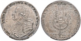 Württemberg. Friedrich Eugen 1795-1797 
Konventionstaler 1795. Stempel von Betulius, auf das 300-jährige Bestehen des Herzogtums Württemberg. Brustbi...