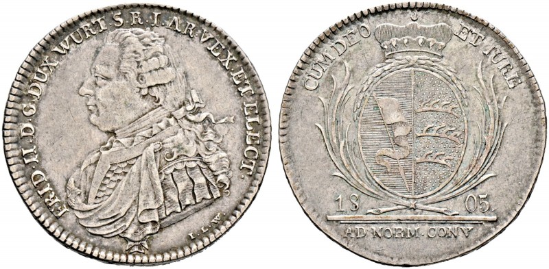 Württemberg. Friedrich II./I. 1797-1806-1816 
1/2 Konventionstaler 1805. Stempe...