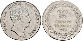 Württemberg. Wilhelm I. 1816-1864 
Kronentaler 1818 (aus 1817 im Stempel geändert). Kopf nach rechts / Krone über Wertangabe und Jahreszahl im Lorbee...
