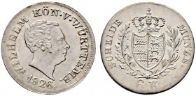 Württemberg. Wilhelm I. 1816-1864 
6 Kreuzer 1826. KR 80.1, AKS 98, J. 52.
Prachtexemplar, fast Stempelglanz