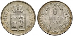 Württemberg. Wilhelm I. 1816-1864 
6 Kreuzer 1855. KR 100.13, AKS 100, J. 68.
Prachtexemplar, Stempelglanz