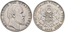 Württemberg. Karl 1864-1891 
Vereinstaler 1865. Hängendes Geweih. KR 113a, AKS 126 Anm., J. 85b, Thun 441, Kahnt 593.
minimale Randfehler, sehr schö...