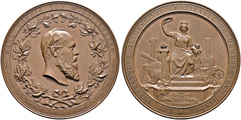 Württemberg. Karl 1864-1891 
Bronzene Prämienmedaille o.J. (1871) von K. Schwen...