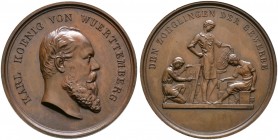 Württemberg. Karl 1864-1891 
Bronzene Prämienmedaille o.J. (verliehen 1866-1889) von K. Schwenzer, der Gewerblichen Fort- bildungsschulen. Kopf des K...