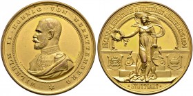 Württemberg. Wilhelm II. 1891-1918 
Vergoldete Bronzemedaille 1894 von W. Mayer und K. Schäfer, auf die Bäckerei-, Konditorei- und Kunstausstellung i...