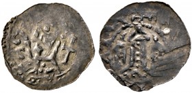 Würzburg-Bistum. Erlung und Nachfolger 1105-1121-1127 
Pfennig. Großer, grob gezeichneter Kopf nach links, davor ein nach außen gerichteter Krummstab...