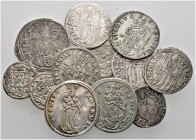 12 Stücke: WÜRZBURG. Kleinmünzen. Batzen zu 5 Kreuzer 1748, Batzen zu 4 Kreuzer 1704, 1706 und 1748, Schilling 1689, 1693, 1696 (2x) und 1699 sowie Kö...