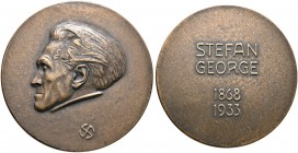 Medailleure. Schwegerle, Hans (1882-1950) 
Bronzegussmedaille 1934. Auf den Tod des Lyrikers Stefan George ("Teppich des Lebens", "Der siebente Ring"...