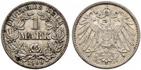 Kleinmünzen. 
1 Mark 1909 J. J. 17.
selten, sehr schön