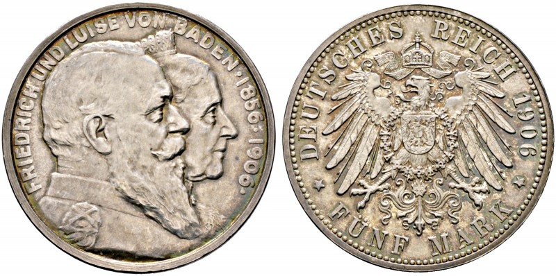 Silbermünzen des Kaiserreiches. BADEN 
Friedrich I. 1852-1907. 5 Mark 1906. Gol...