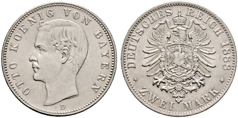 Silbermünzen des Kaiserreiches. BAYERN 
Otto 1888-1913. 2 Mark 1888 D. J. 43.
...