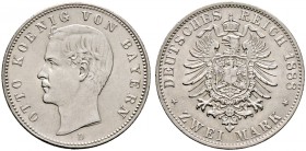 Silbermünzen des Kaiserreiches. BAYERN 
Otto 1888-1913. 2 Mark 1888 D. J. 43.
seltenes Prachtexemplar, winzige Kratzer, fast Stempelglanz