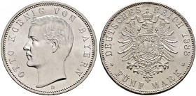 Silbermünzen des Kaiserreiches. BAYERN 
Otto 1888-1913. 5 Mark 1888 D. J. 44.
Kabinettstück von feinster Erhaltung, Stempelglanz