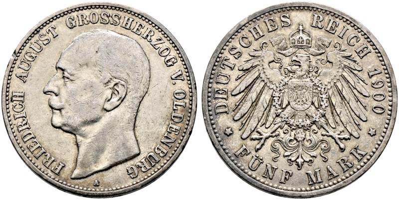 Silbermünzen des Kaiserreiches. OLDENBURG 
Friedrich August 1900-1918. 5 Mark 1...