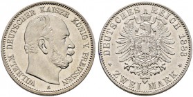 Silbermünzen des Kaiserreiches. PREUSSEN 
Wilhelm I. 1861-1888. 2 Mark 1883 A. J. 96.
seltener Jahrgang, minimale Kratzer, vorzüglich