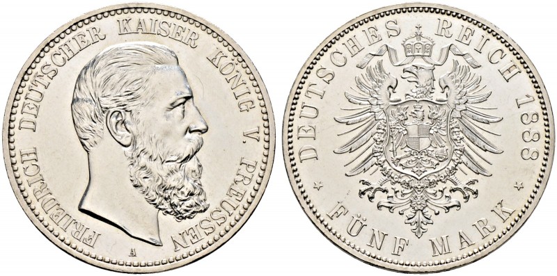 Silbermünzen des Kaiserreiches. PREUSSEN 
Friedrich III. 1888. 5 Mark 1888 A. J...