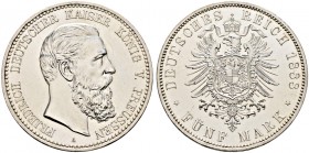Silbermünzen des Kaiserreiches. PREUSSEN 
Friedrich III. 1888. 5 Mark 1888 A. J. 99.
winzige Kratzer auf dem Revers, fast Stempelglanz aus polierten...
