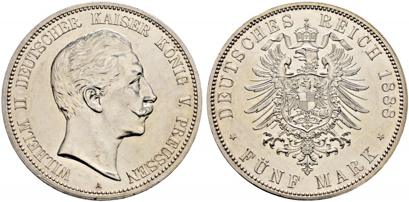 Silbermünzen des Kaiserreiches. PREUSSEN 
Wilhelm II. 1888-1918. 5 Mark 1888 A....