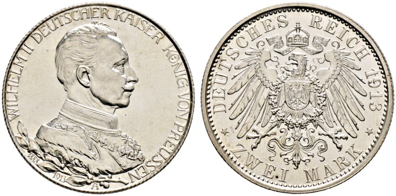 Silbermünzen des Kaiserreiches. PREUSSEN 
Wilhelm II. 1888-1918. 2 Mark 1913 A....