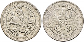 Silbermünzen des Kaiserreiches. PREUSSEN 
Wilhelm II. 1888-1918. 3 Mark 1915 A. Mansfelder Bergbau. J. 115.
kleine Randfehler, vorzüglich