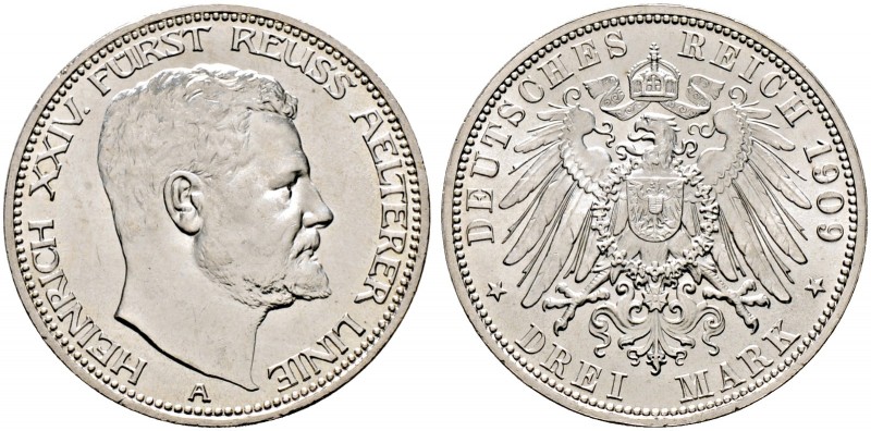 Silbermünzen des Kaiserreiches. REUSS-ÄLTERE LINIE 
Heinrich XXIV. 1902-1918. 3...