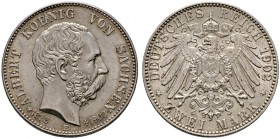 Silbermünzen des Kaiserreiches. SACHSEN 
Albert 1873-1902. 2 Mark 1902 E. Auf seinen Tod. J. 127.
leichte Tönung, vorzüglich-Stempelglanz