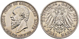 Silbermünzen des Kaiserreiches. SCHAUMBURG-LIPPE 
Georg 1893-1911. 3 Mark 1911 A. Auf seinen Tod. J. 166.
minimale Kratzer und Randfehler, fast Stem...