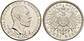 Silbermünzen des Kaiserreiches. SCHWARZBURG-SONDERSHAUSEN 
Karl Günther 1880-1909. 2 Mark 1905 A. Regierungs­jubiläum. J. 169a.
Polierte Platte