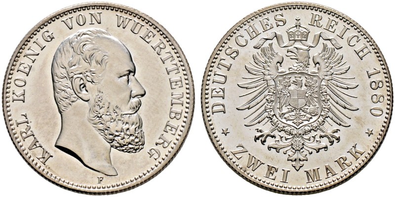 Silbermünzen des Kaiserreiches. WÜRTTEMBERG 
Karl 1864-1891. 2 Mark 1880 F. J. ...