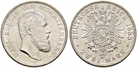 Silbermünzen des Kaiserreiches. WÜRTTEMBERG 
Karl 1864-1891. 2 Mark 1888 F. J. 172.
selten in dieser Erhaltung, Prachtexemplar, fast Stempelglanz