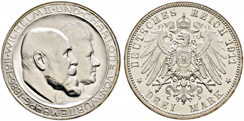 Silbermünzen des Kaiserreiches. WÜRTTEMBERG 
Wilhelm II. 1891-1918. 3 Mark 1911...