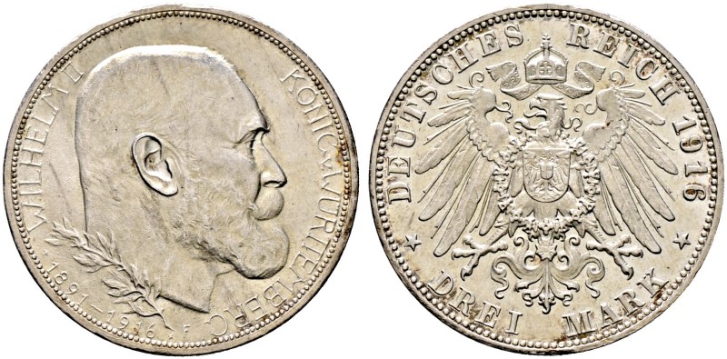 Silbermünzen des Kaiserreiches. WÜRTTEMBERG 
Wilhelm II. 1891-1918. 3 Mark 1916...
