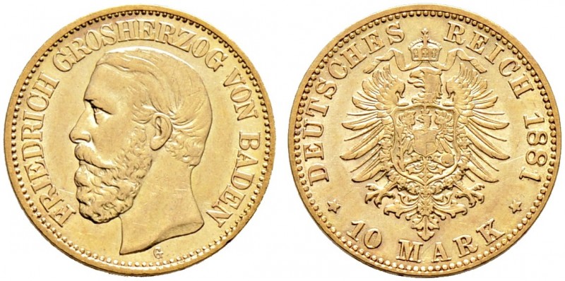Reichsgoldmünzen. BADEN 
Friedrich I. 1852-1907. 10 Mark 1881 G. J. 186.
fast ...