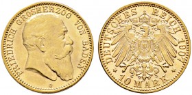 Reichsgoldmünzen. BADEN 
Friedrich I. 1852-1907. 10 Mark 1907 G. J. 190.
vorzüglich-Stempelglanz