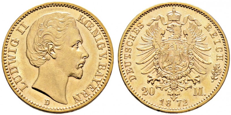 Reichsgoldmünzen. BAYERN 
Ludwig II. 1864-1886. 20 Mark 1872 D. J. 194.
minima...