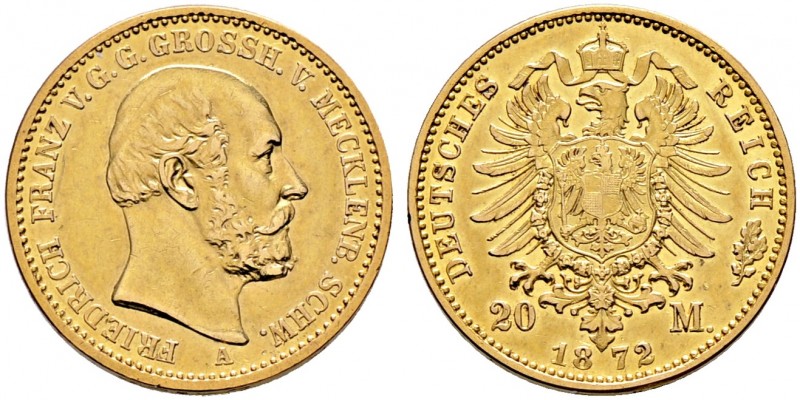 Reichsgoldmünzen. MECKLENBURG-SCHWERIN 
Friedrich Franz II. 1842-1883. 20 Mark ...