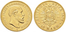 Reichsgoldmünzen. MECKLENBURG-SCHWERIN 
Friedrich Franz II. 1842-1883. 10 Mark 1878 A. J. 231.
sehr schön