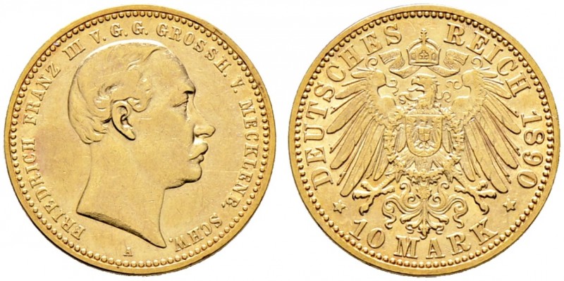 Reichsgoldmünzen. MECKLENBURG-SCHWERIN 
Friedrich Franz III. 1883-1897. 10 Mark...