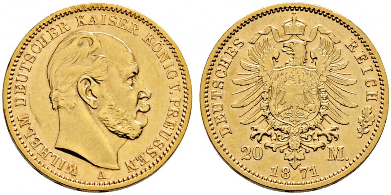 Reichsgoldmünzen. PREUSSEN 
Wilhelm I. 1861-1888. 20 Mark 1871 A. J. 243.
gute...