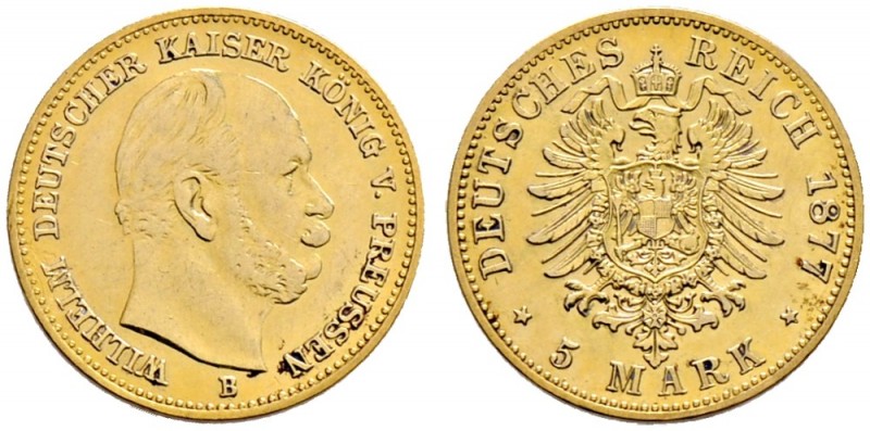Reichsgoldmünzen. PREUSSEN 
Wilhelm I. 1861-1888. 5 Mark 1877 B. J. 244.
sehr ...