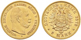 Reichsgoldmünzen. PREUSSEN 
Wilhelm I. 1861-1888. 5 Mark 1878 A. J. 244.
vorzüglich/fast Stempelglanz