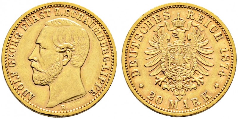 Reichsgoldmünzen. SCHAUMBURG-LIPPE 
Georg 1893-1911. 20 Mark 1874 B. J. 284.
s...