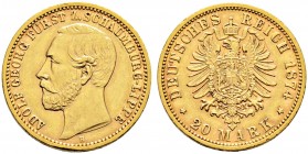 Reichsgoldmünzen. SCHAUMBURG-LIPPE 
Georg 1893-1911. 20 Mark 1874 B. J. 284.
selten, minimale Randunebenheiten, sehr schön-vorzüglich

Dieses Los ...