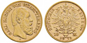 Reichsgoldmünzen. WÜRTTEMBERG 
Karl 1864-1891. 10 Mark 1873 F. J. 289.
sehr schön-vorzüglich