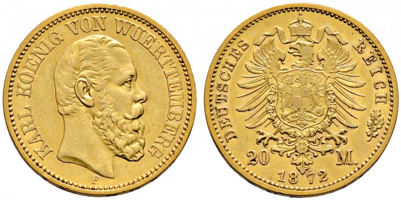 Reichsgoldmünzen. WÜRTTEMBERG 
Karl 1864-1891. 20 Mark 1872 F. J. 290.
kleiner...