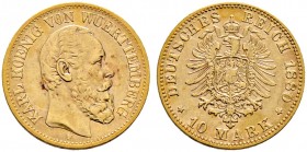 Reichsgoldmünzen. WÜRTTEMBERG 
Karl 1864-1891. 10 Mark 1880 F. J. 292.
sehr schön-vorzüglich